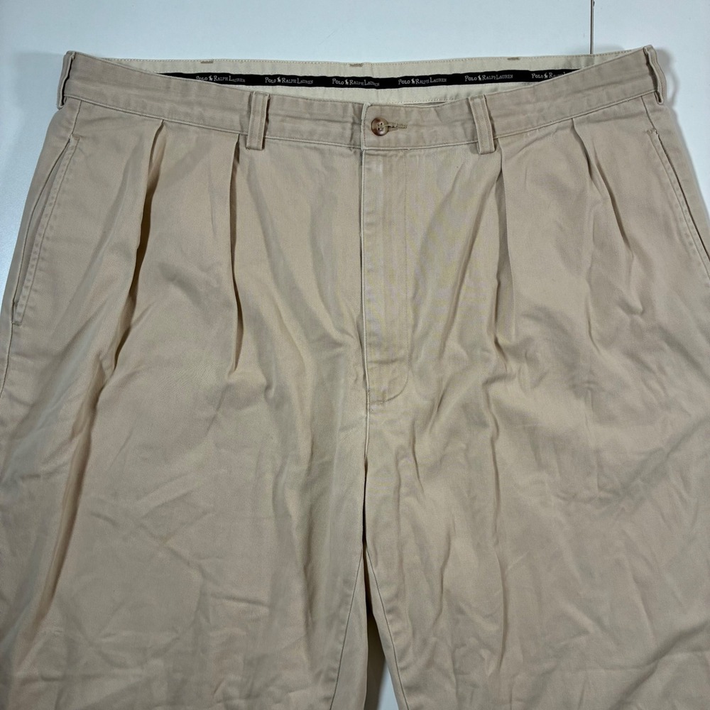Vintage Polo Ralph Lauren Chinos 40x28 Beige Pleated Twill Pants 90s (Tag 40x30)